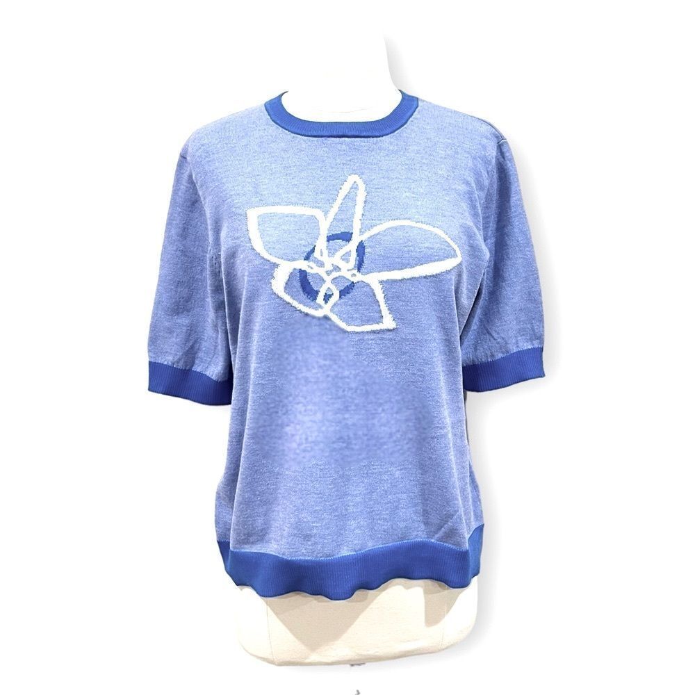 Daily Thread Blue Floral Short Sleeve Sweater NWT Size Large